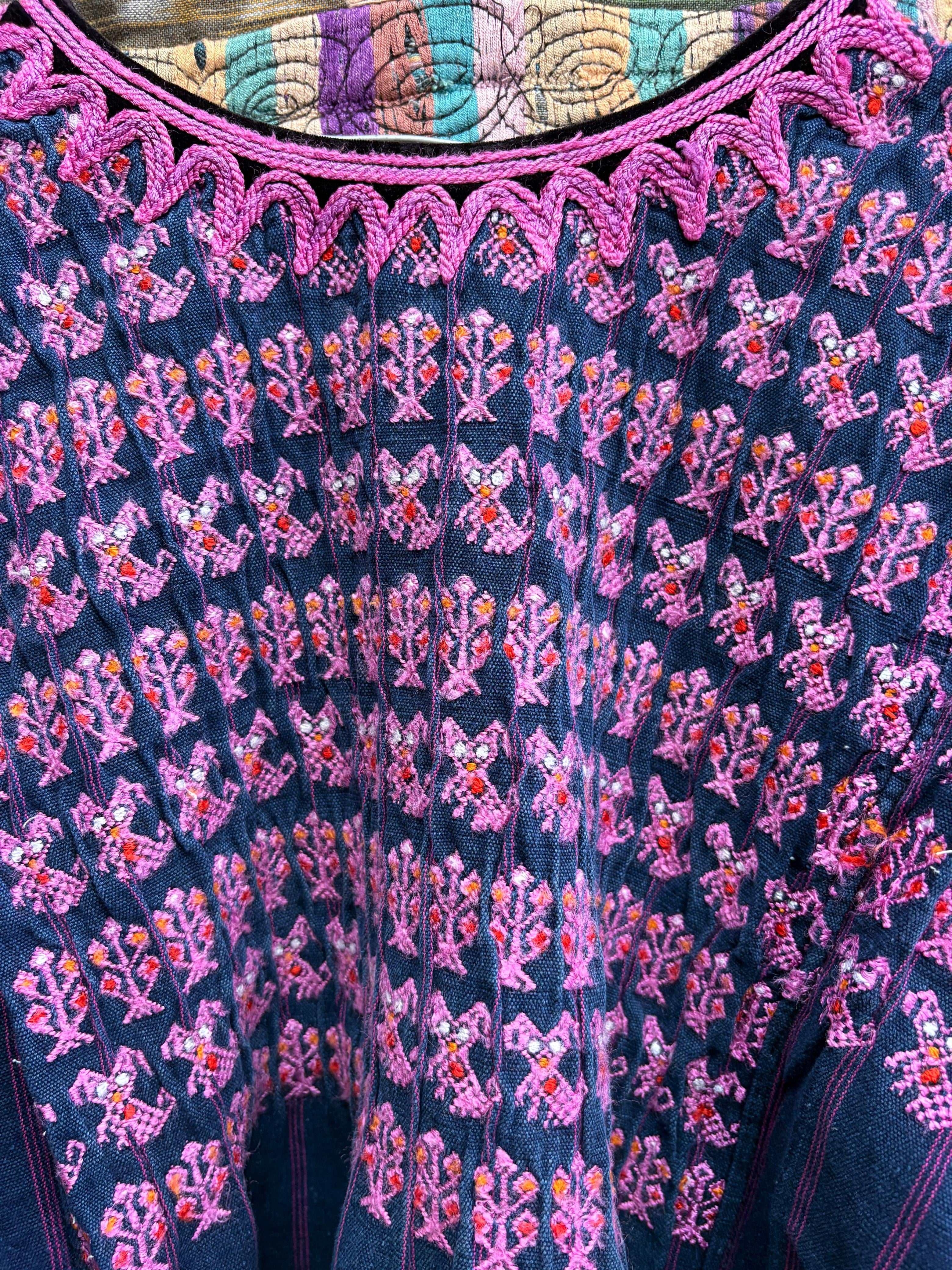 Lilac cats on indigo Nahuala huipil (Reserved for Anne)