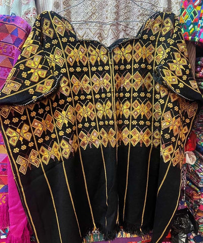 Black and gold Santa Catarina huipil