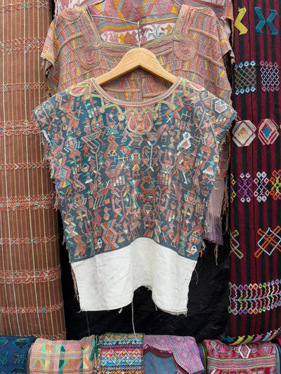 Pink Nahuala huipil and blue Nebaj huipil for Mel