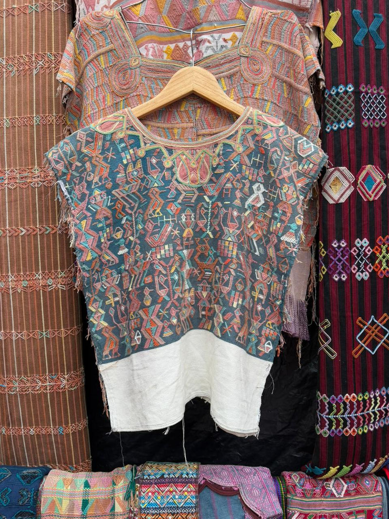 Pink Nahuala huipil and blue Nebaj huipil for Mel
