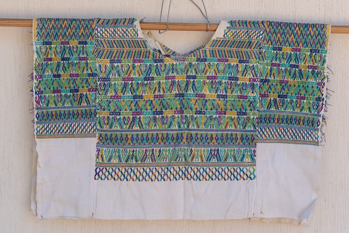 Blue and white San Juan Cotzal huipil for Anne