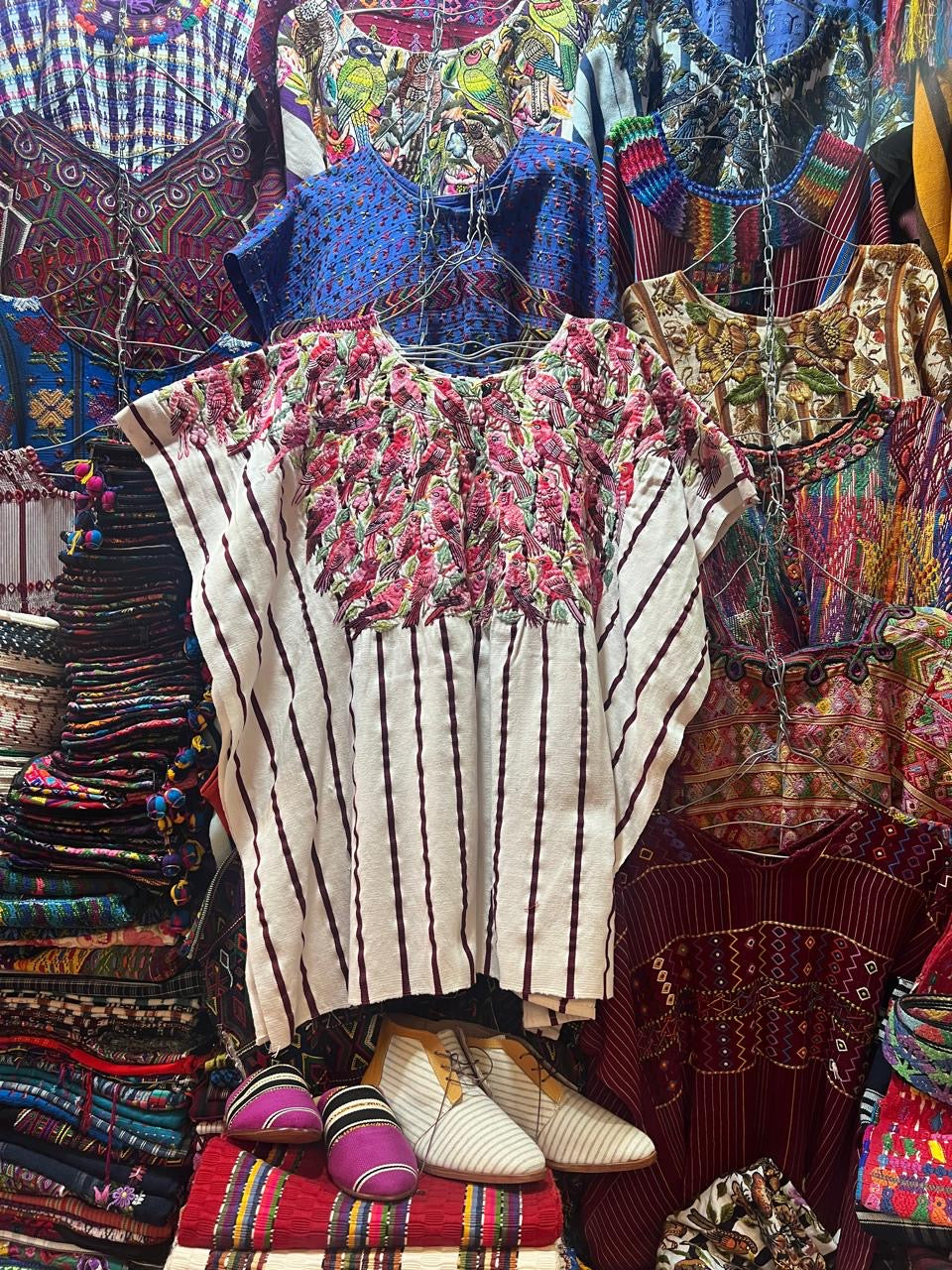 (Reserved for Myriam) Pink birds Santiago huipil