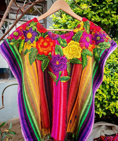 Rainbow Santiago huipil with flowers