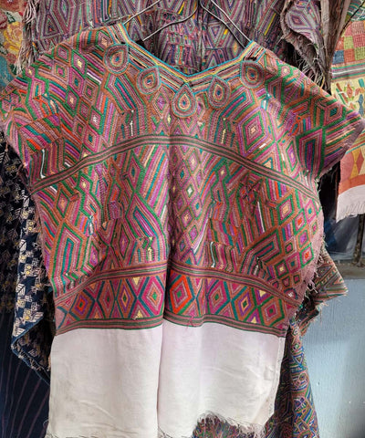 Pink, green & white Nebaj huipil