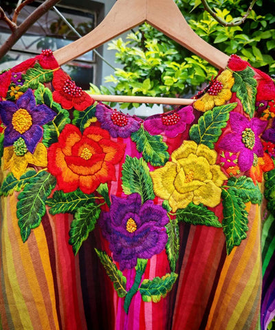 Rainbow Santiago huipil with flowers