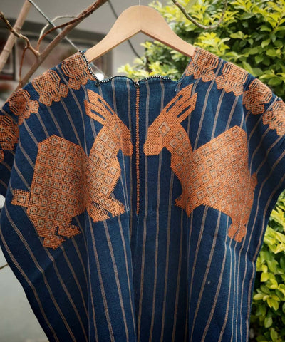Indigo Nahuala huipil with bunnies