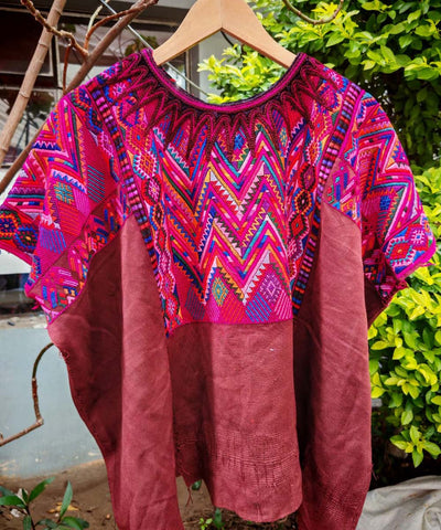 Fuchsia and maroon Chichi huipil