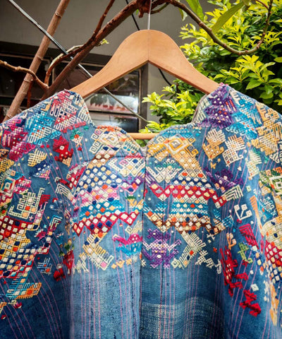 Faded indigo Nahuala huipil