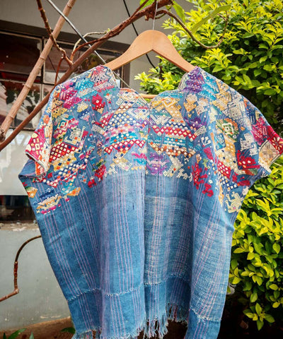 Faded indigo Nahuala huipil