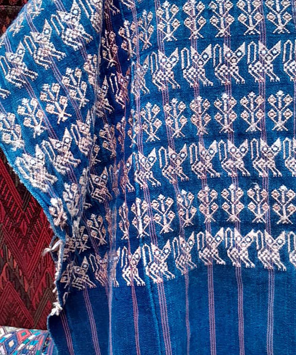 Indigo Nahuala huipil with cats and corn