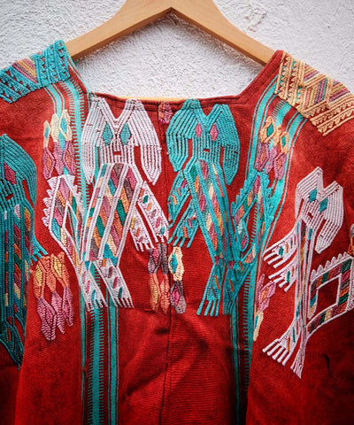 Red and blue Chajul huipil