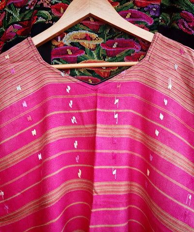 Pink and biscuit striped huipil