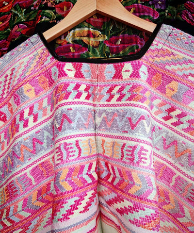 Pink and grey Comalapa huipil