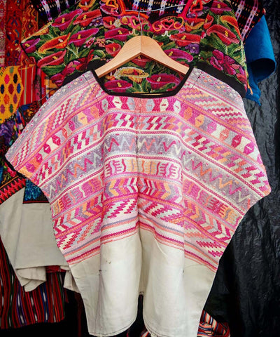 Pink and grey Comalapa huipil