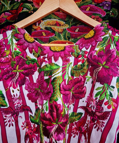 Pink and white Santiago huipil