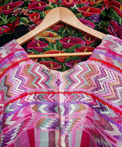 Rainbow pink Comalapa huipil