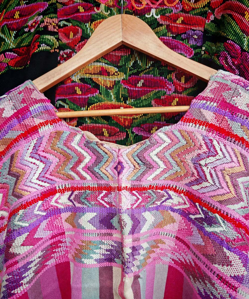 Rainbow pink Comalapa huipil