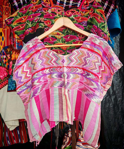 Rainbow pink Comalapa huipil