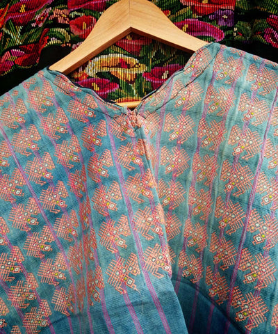 Faded indigo Nahuala huipil with turkeys