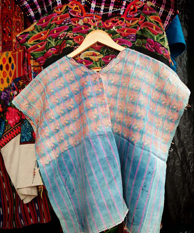 Faded indigo Nahuala huipil with turkeys