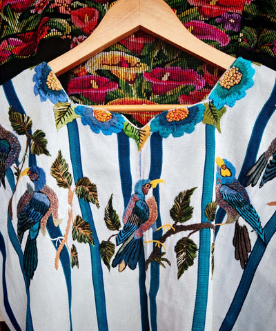 Blue and white Santiago huipil