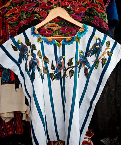 Blue and white Santiago huipil