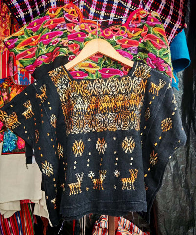 Black and gold Coban huipil