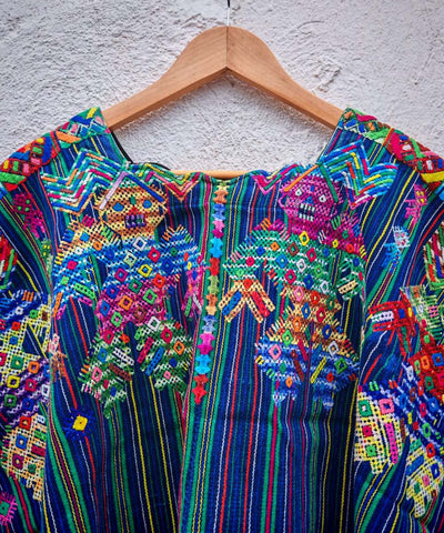 Blue and green Nahuala huipil