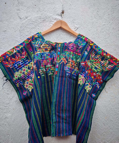 Blue and green Nahuala huipil