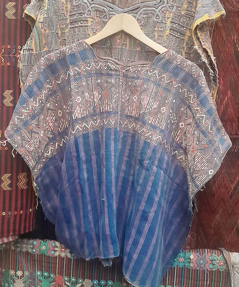 Indigo Xejuyub huipil with double headed bird