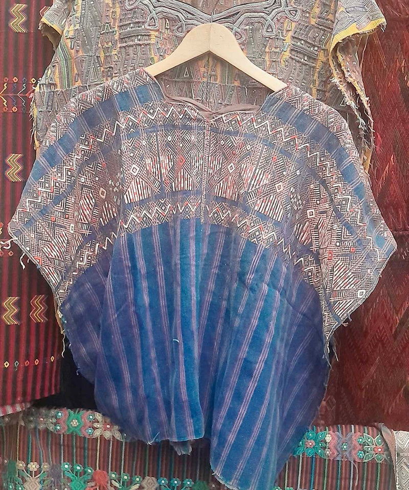 Indigo Xejuyub huipil with double headed bird