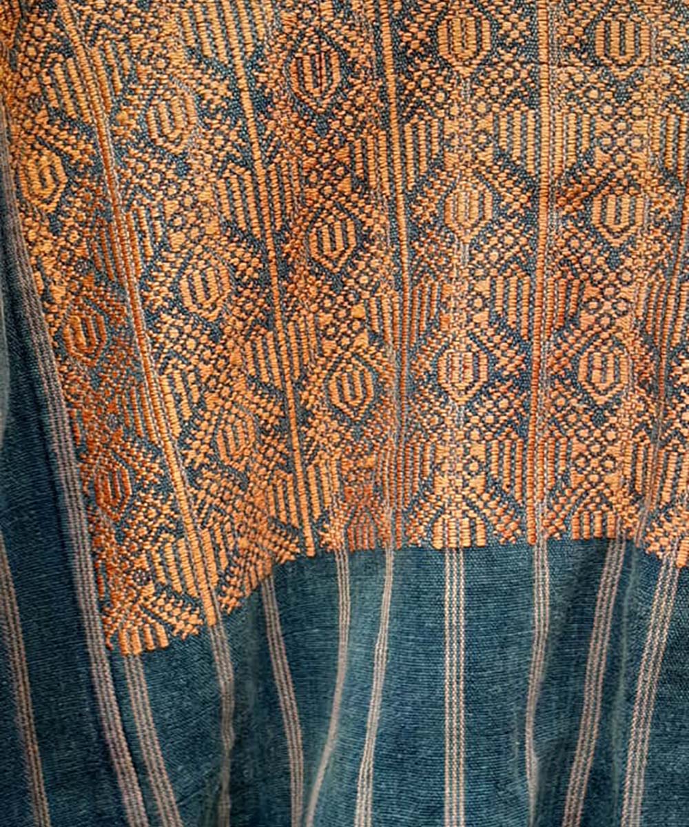 Indigo Xejuyub huipil with brown embroidery
