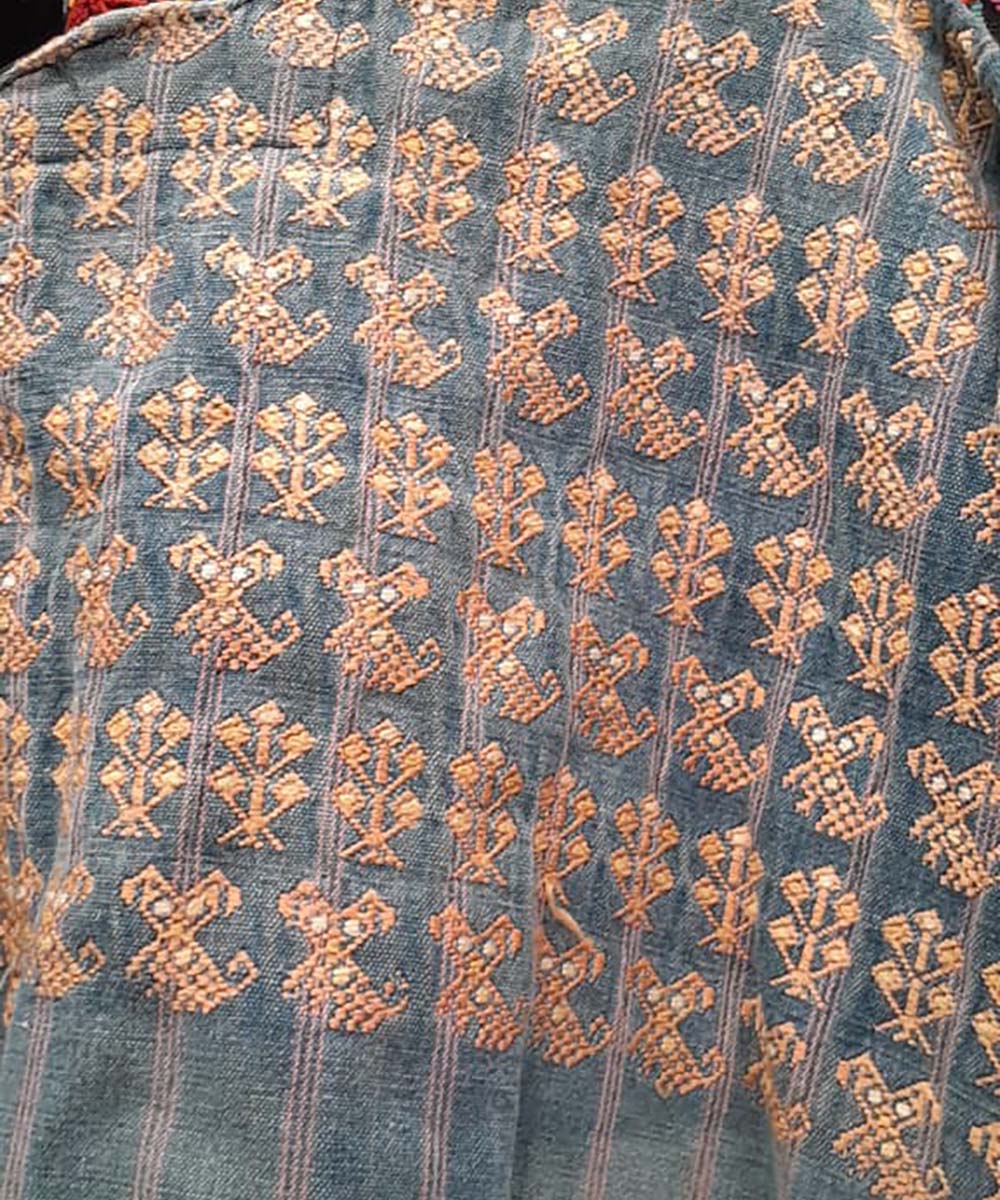 Faded Indigo Nahuala huipil with puppies