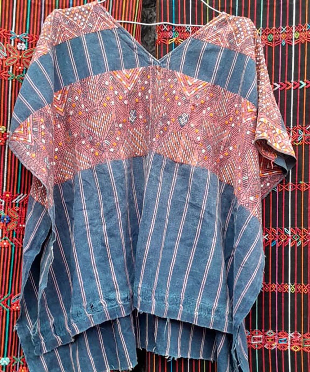 Indigo Xejuyub huipil with double headed birds