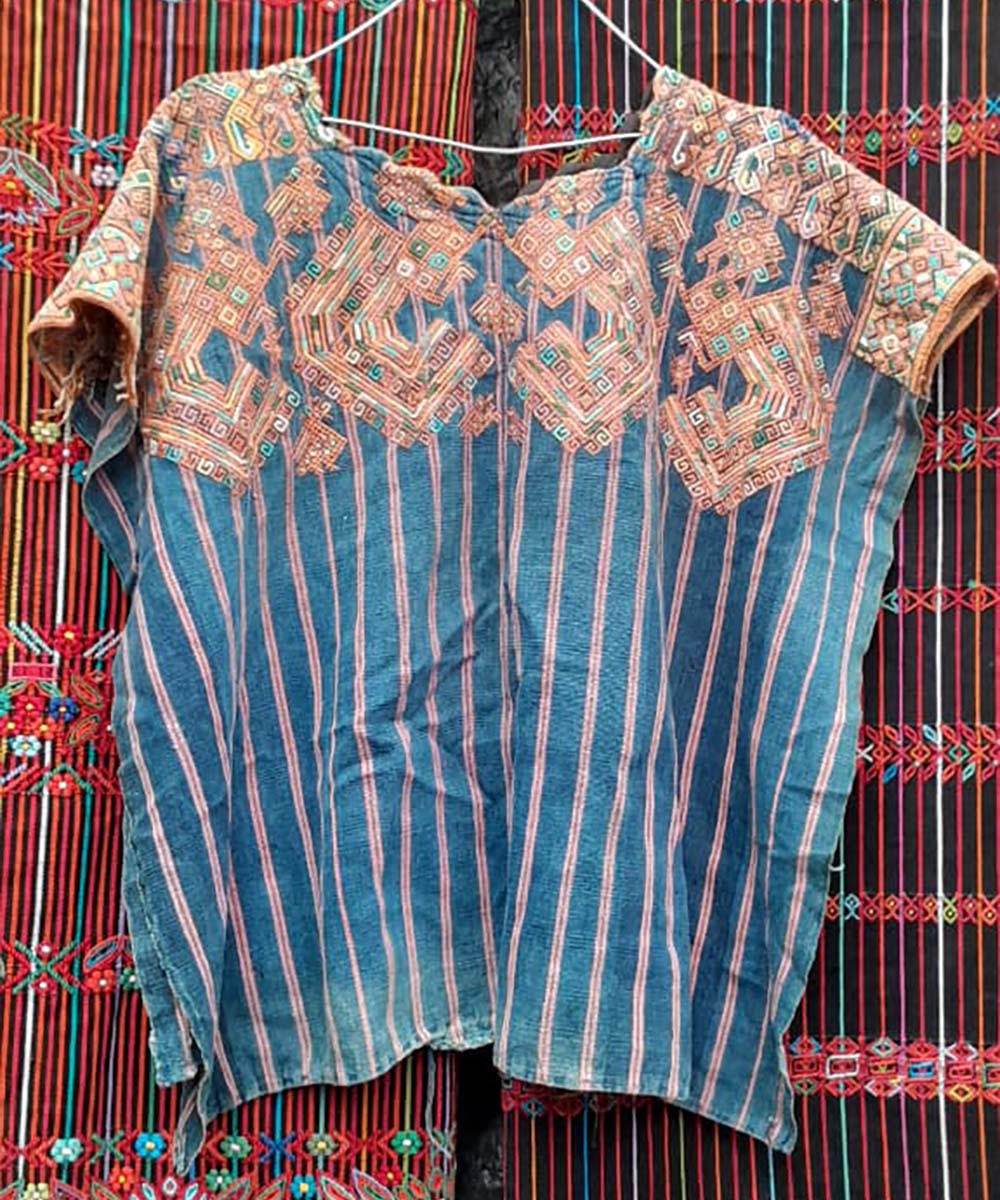 Indigo Nahuala huipil with Quetzales