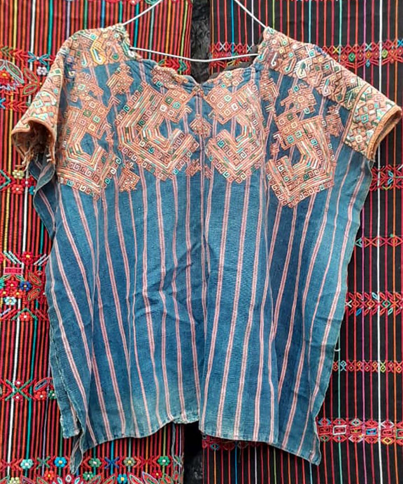 Indigo Nahuala huipil with Quetzales