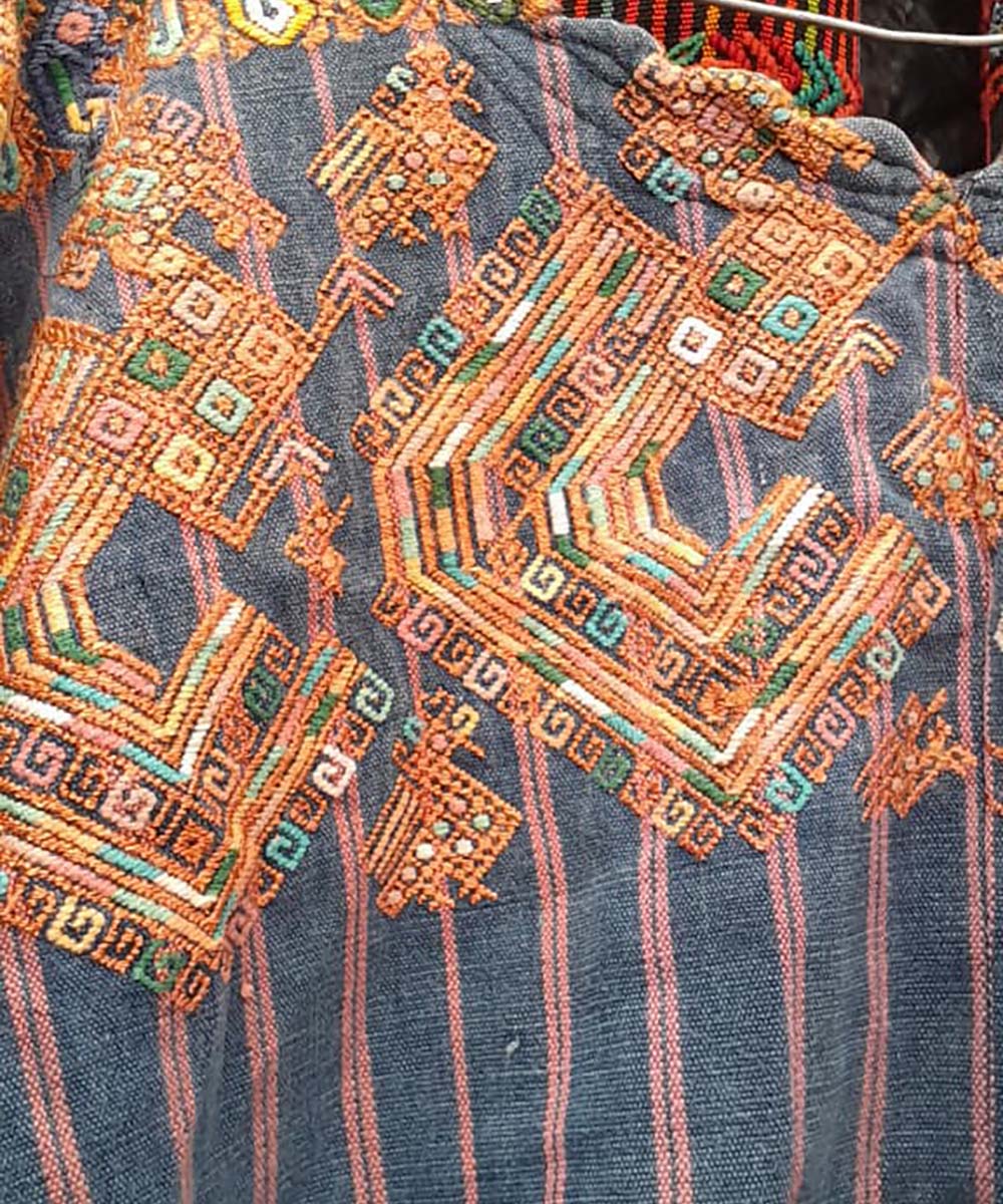 Indigo Nahuala huipil with Quetzales