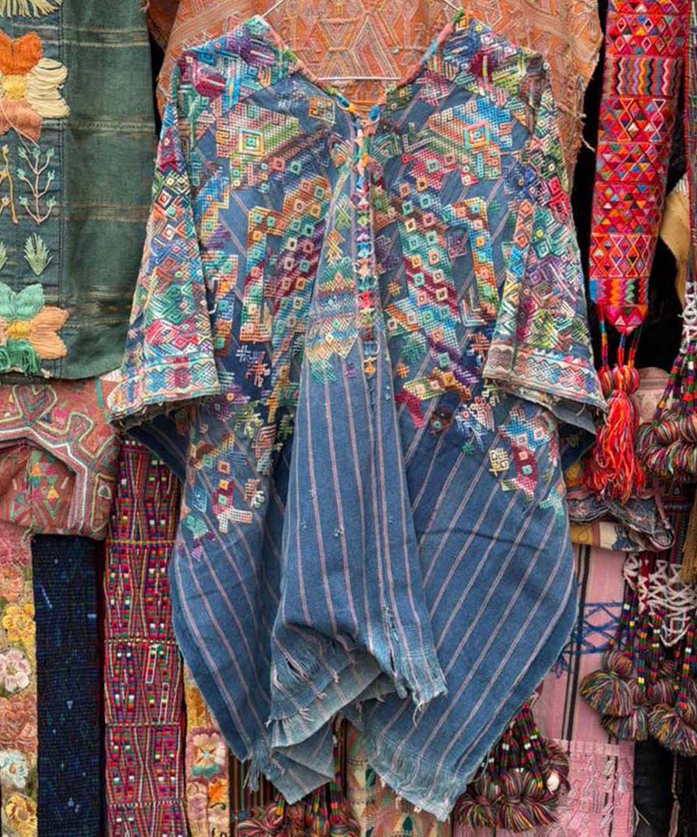 Indigo Nahuala huipil with dancing horses