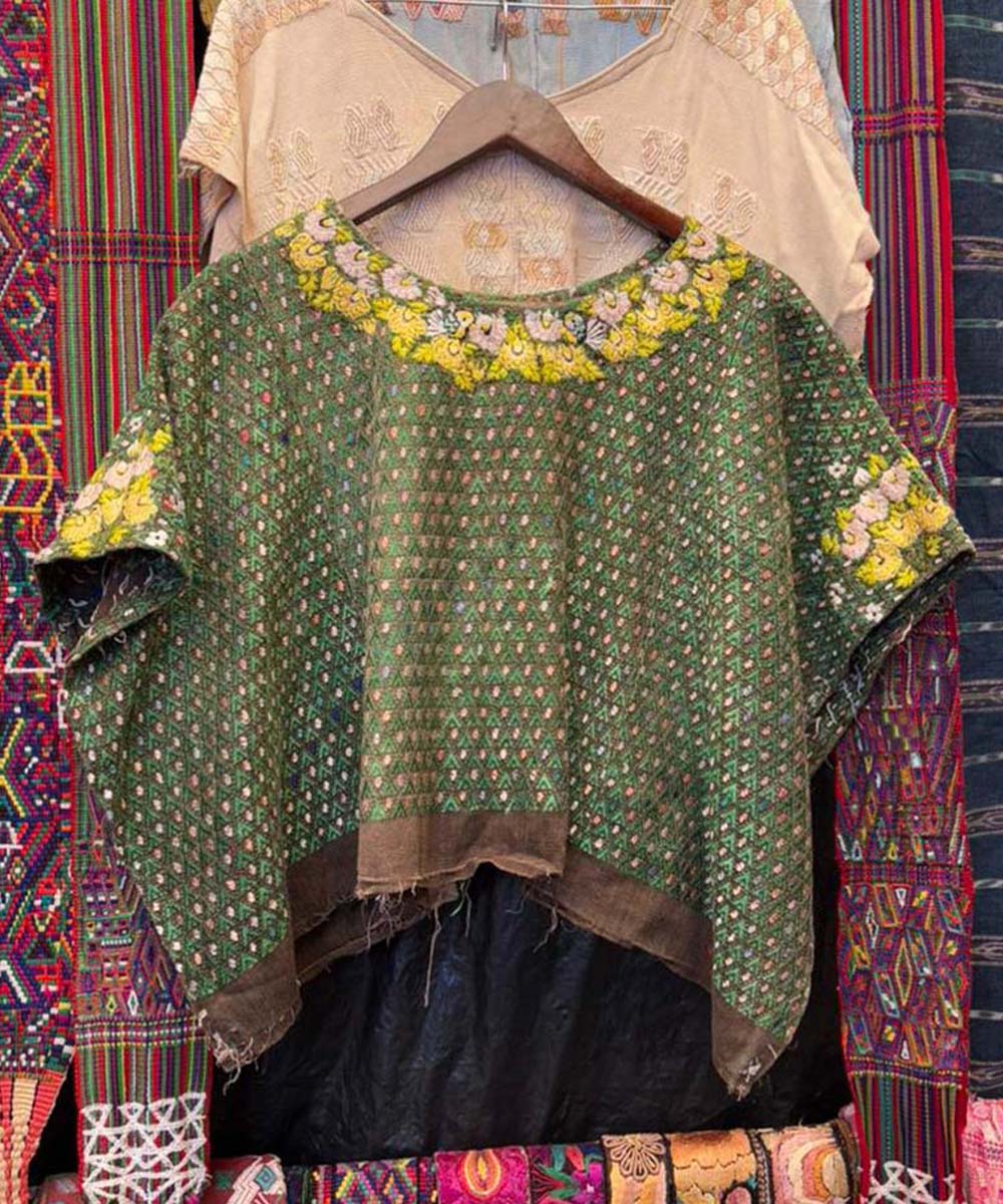 Green Coban huipil with yellow flowers for Laura
