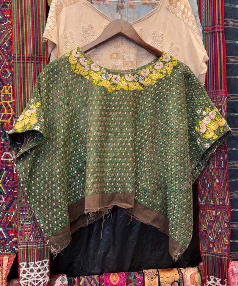 Green Coban huipil with yellow flowers for Laura