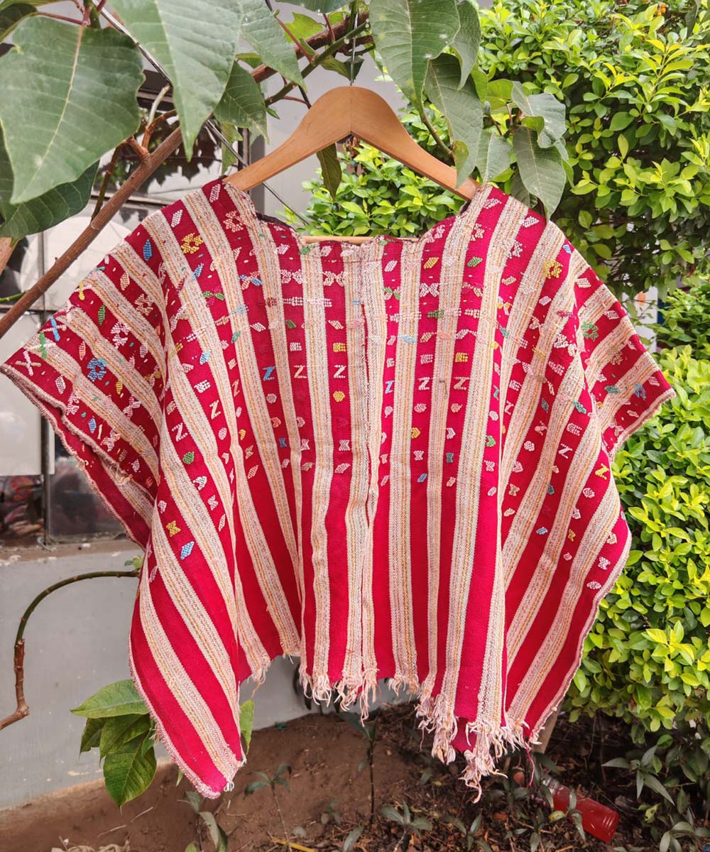 Red and cream striped Colotenango huipil