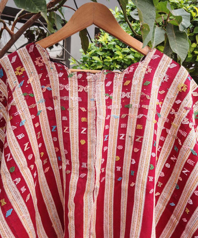 Red and cream striped Colotenango huipil