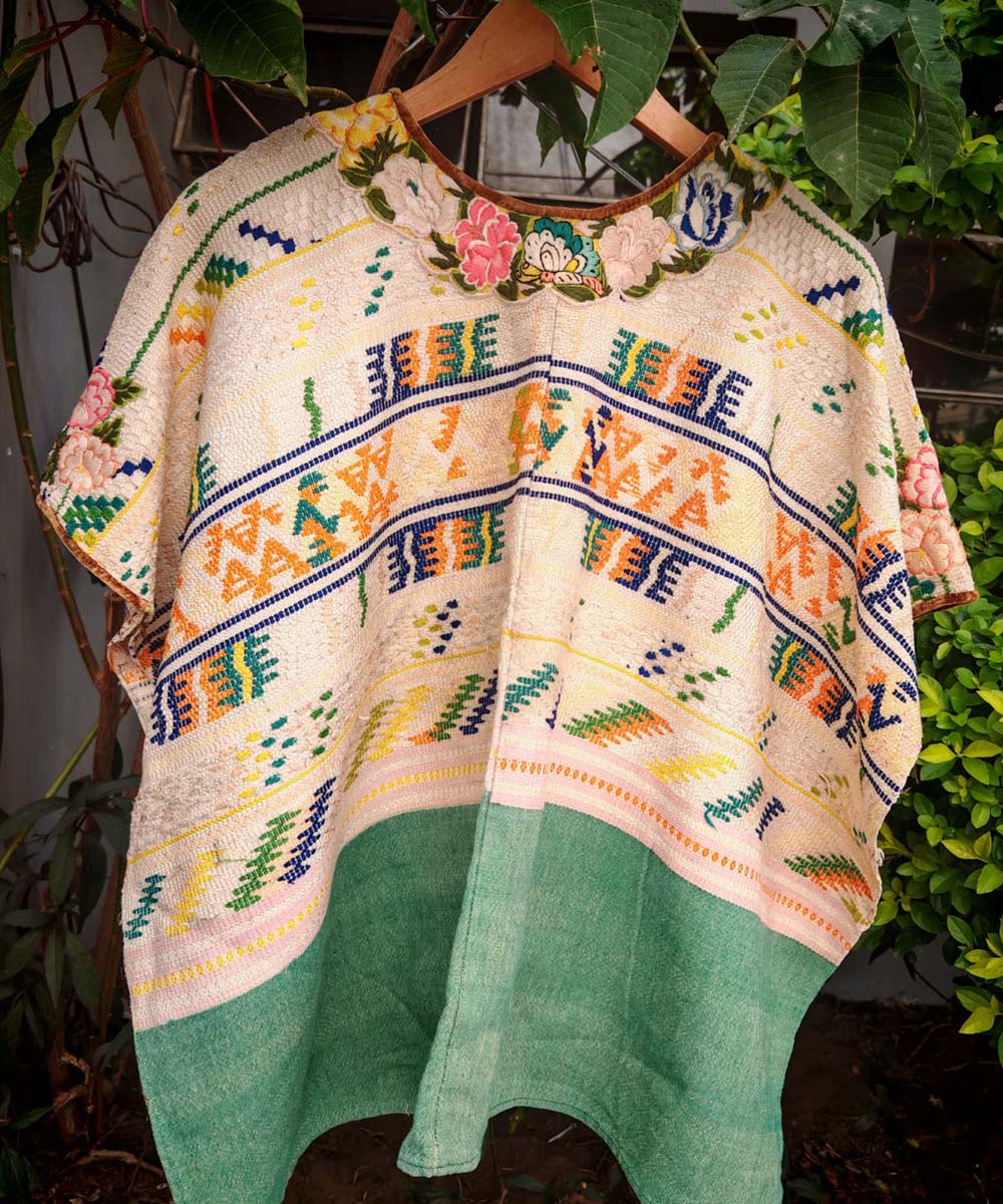 Cream and green Comalapa huipil