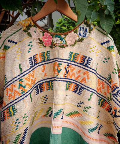 Cream and green Comalapa huipil