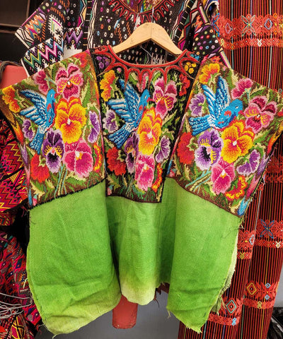 Bright green floral Chichi huipil