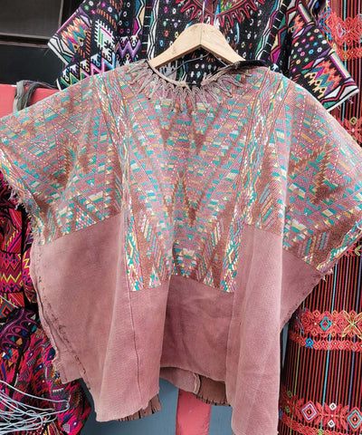Rosy brown and turquoise Chichi huipil