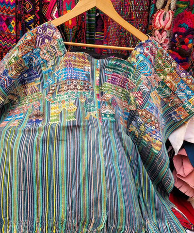 Colorful striped Nahuala huipil