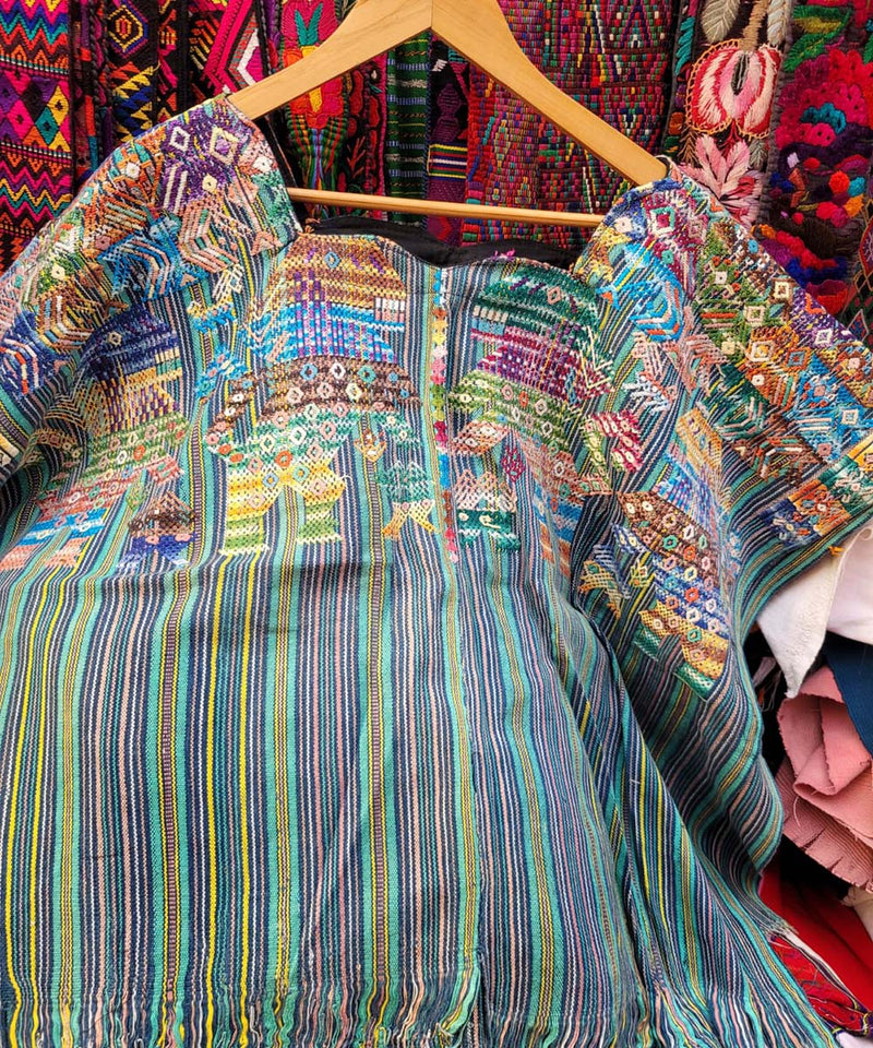 Colorful striped Nahuala huipil