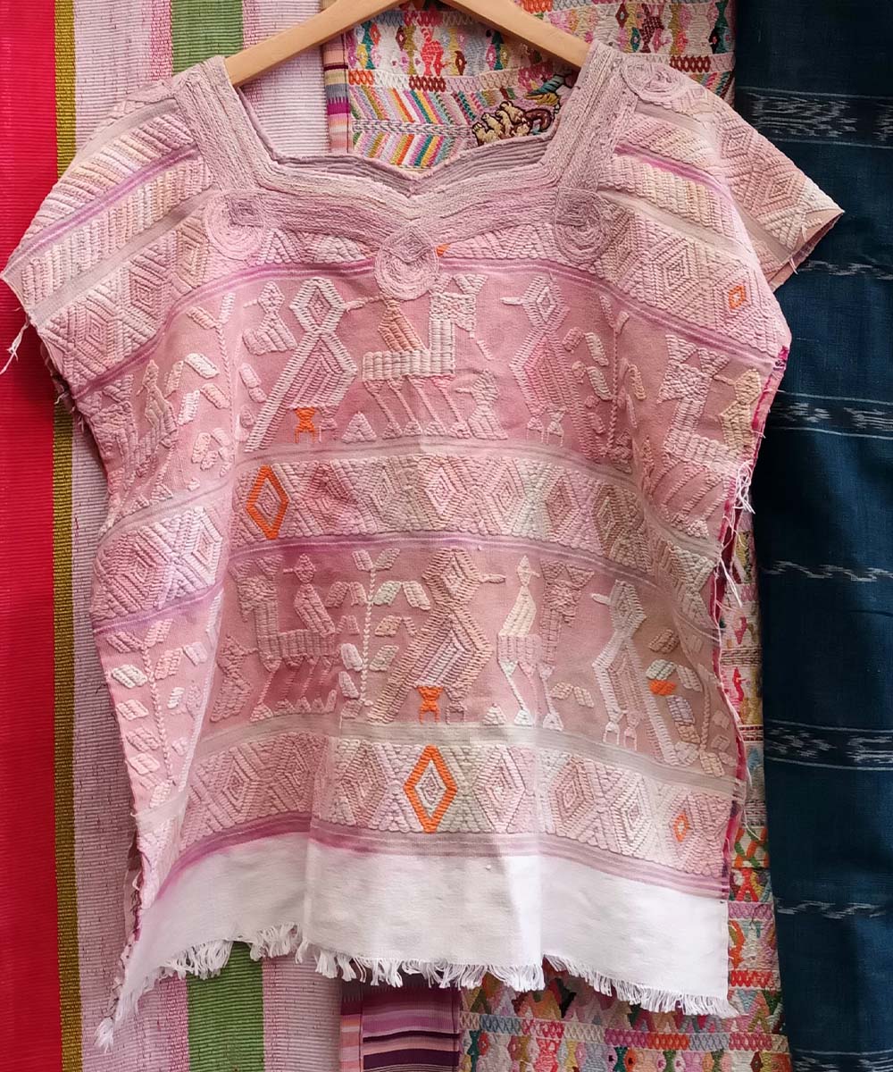 Pale pink and white Nebaj huipil