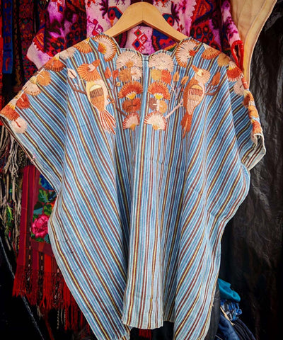 Blue and caramel Santiago huipil